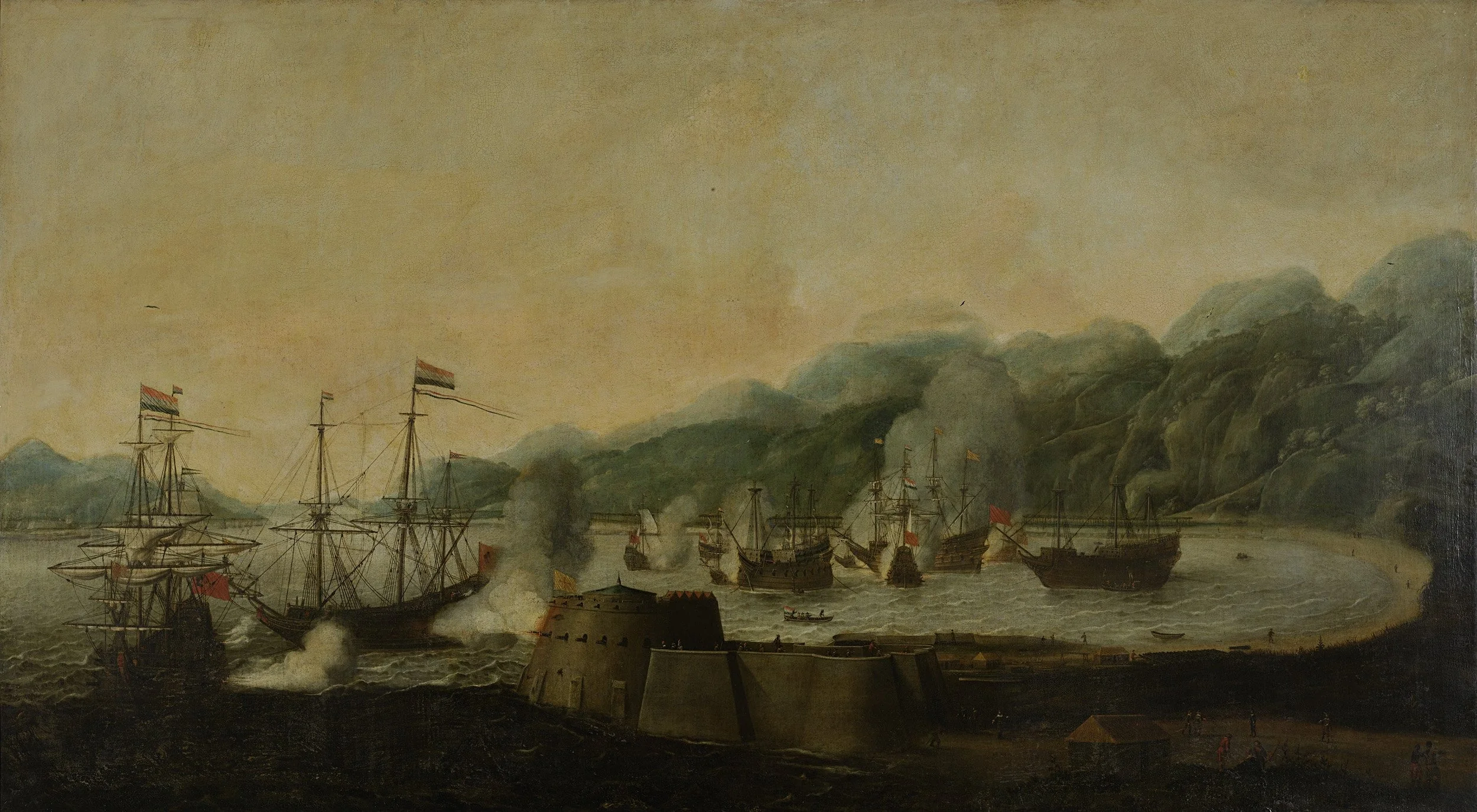 Surprise attack on three Portugese galleons in the Bay of Goa, 30 September 1639, detail