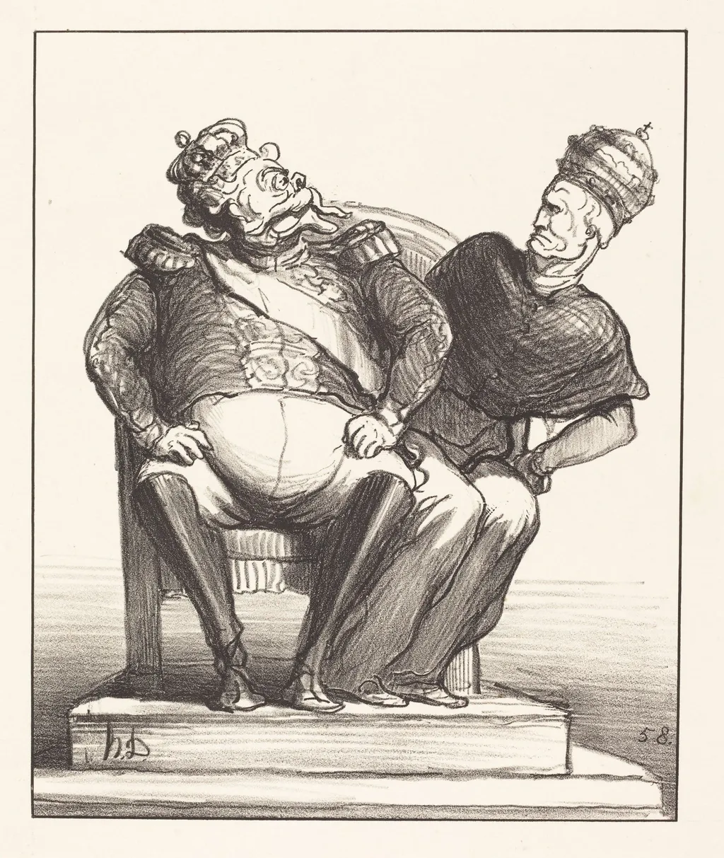 Trop étroit pour deux, by Honoré Daumier, ink, 1870