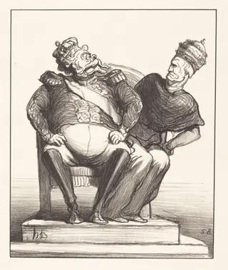 Trop étroit pour deux, by Honoré Daumier, ink, 1870