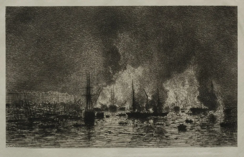 Fire in the Port of Bordeaux, by Maxime Lalanne, 1869