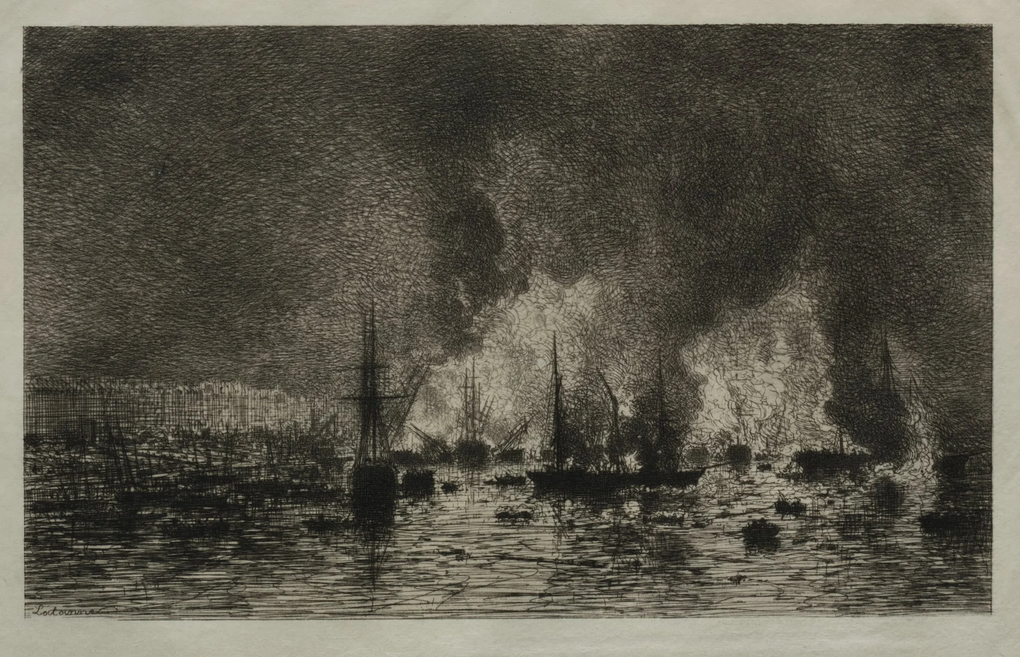 Fire in the Port of Bordeaux, detail
