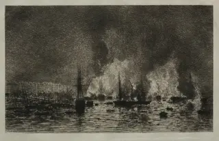 Fire in the Port of Bordeaux, by Maxime Lalanne, 1869