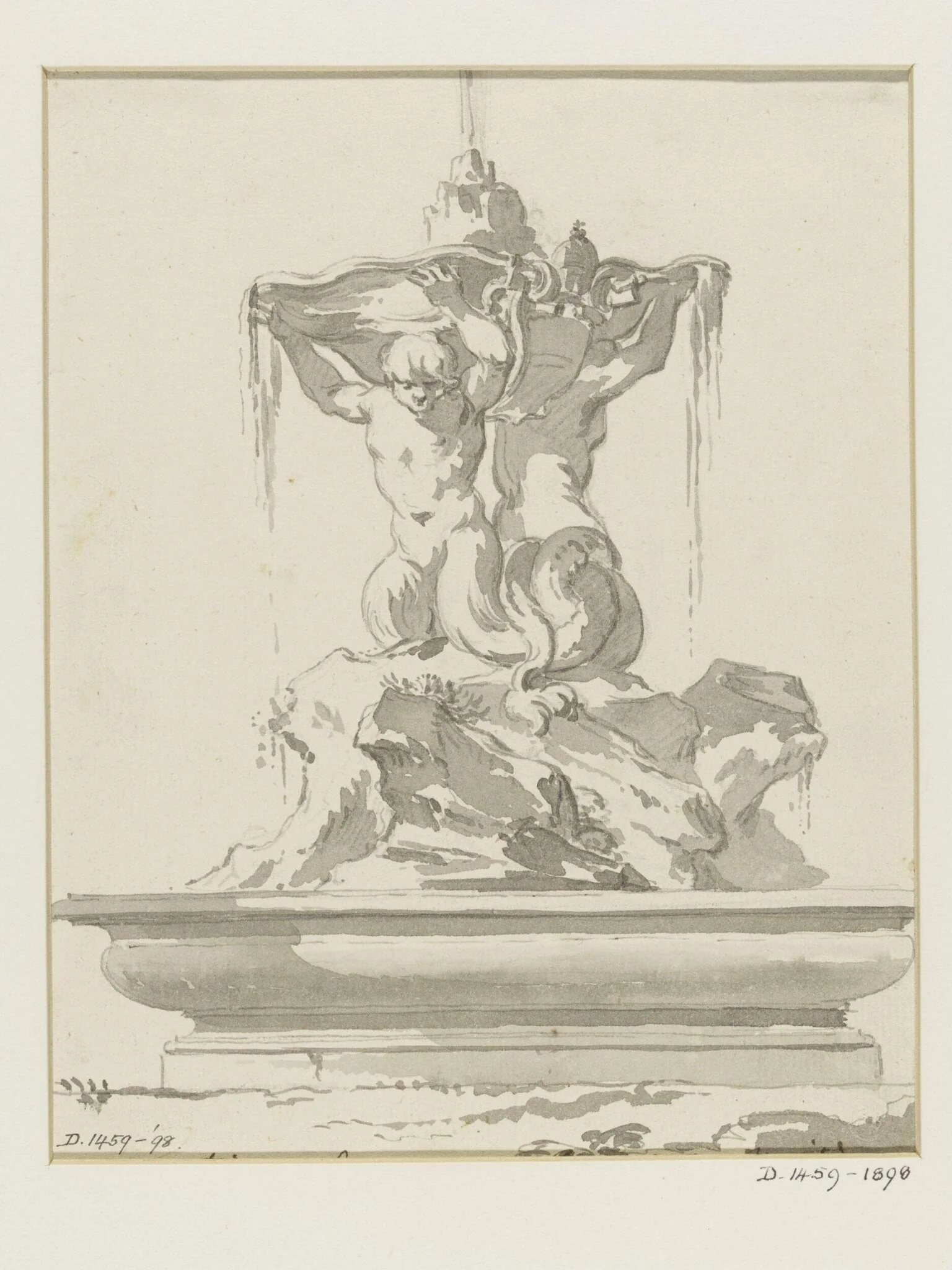 Drawing of a fountain, detail