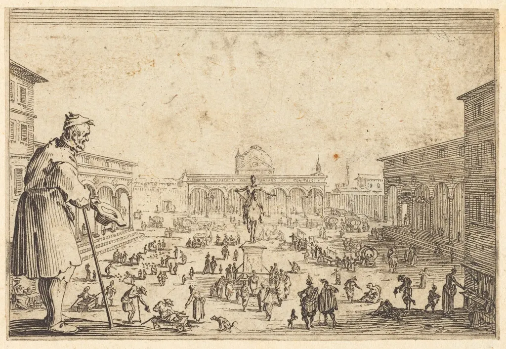 Piazza SS. Annunziata, Florence, by Jacques Callot, ink, 1622