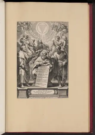 Title Page for Balthasar Cordier's "Opera S. Dionysii Areopagitae, I", by Cornelis Galle I, ink, 1633