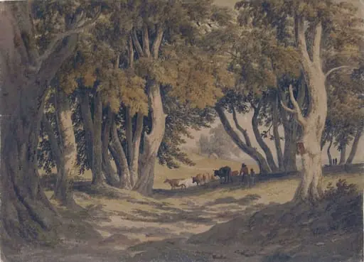 Woodland Glade with Cattle, by Robert Hills, watercolor, 1790