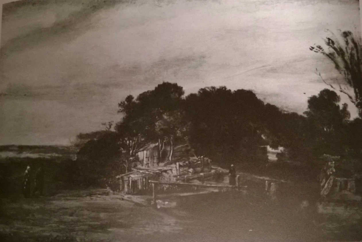 Landscape with cottages, detail