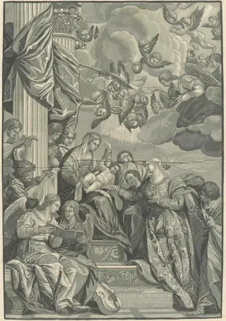 Mystic Marriage of Saint Catherine, by John Baptist Jackson, ink, 1740