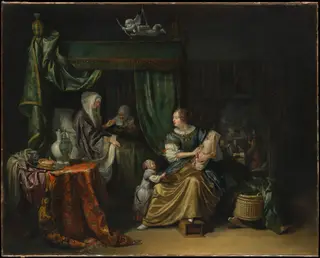 The Newborn Baby, by Matthijs Naiveu, oil, 1675
