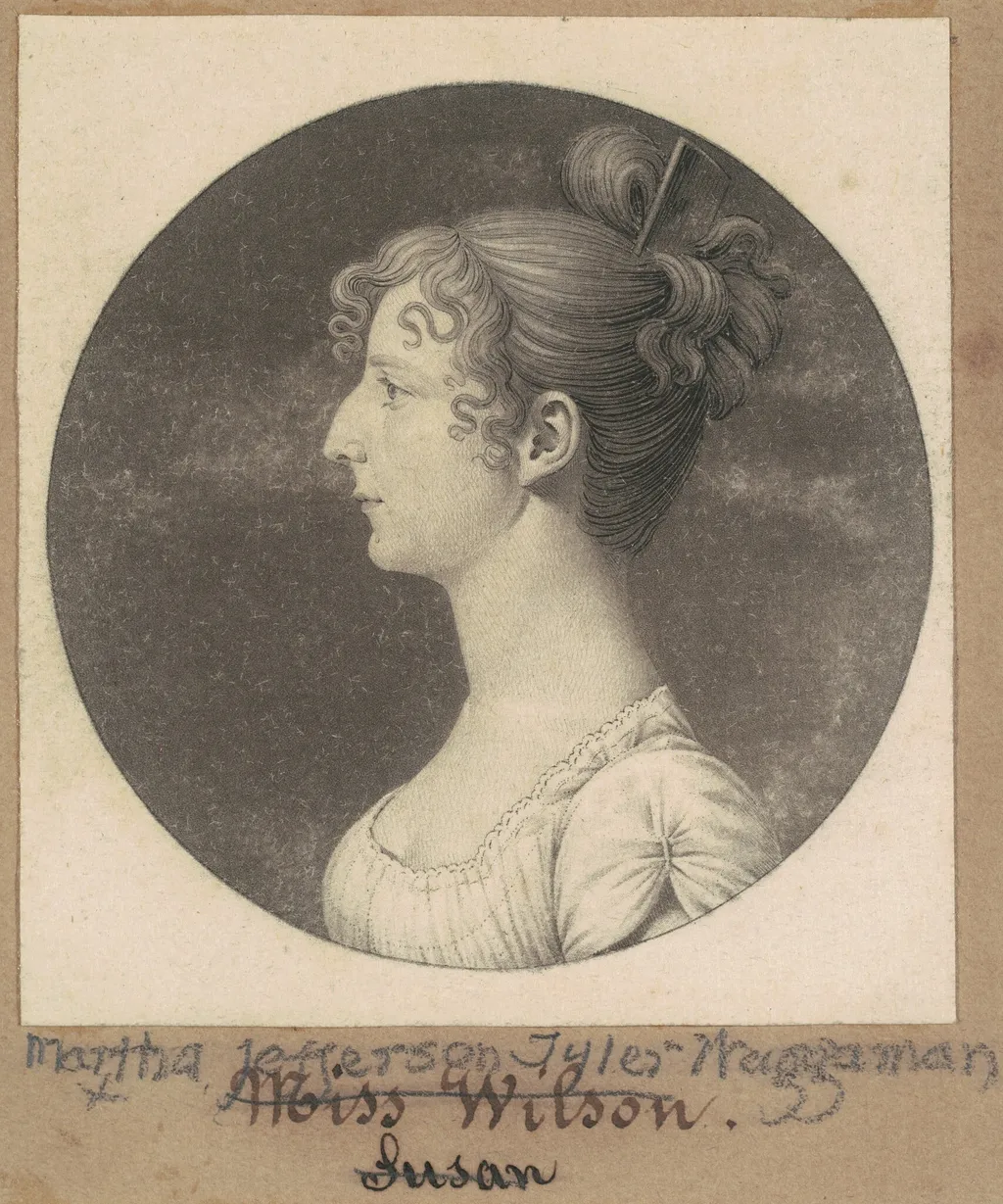 Martha Jefferson Tyler Waggaman, by Charles B. J. Févret de Saint-Mémin, ink, 1808
