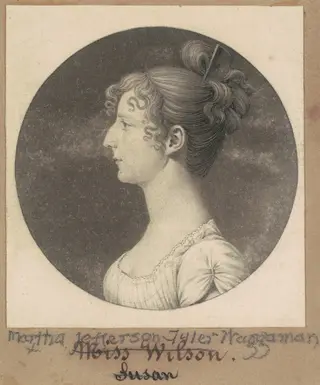 Martha Jefferson Tyler Waggaman, by Charles B. J. Févret de Saint-Mémin, ink, 1808