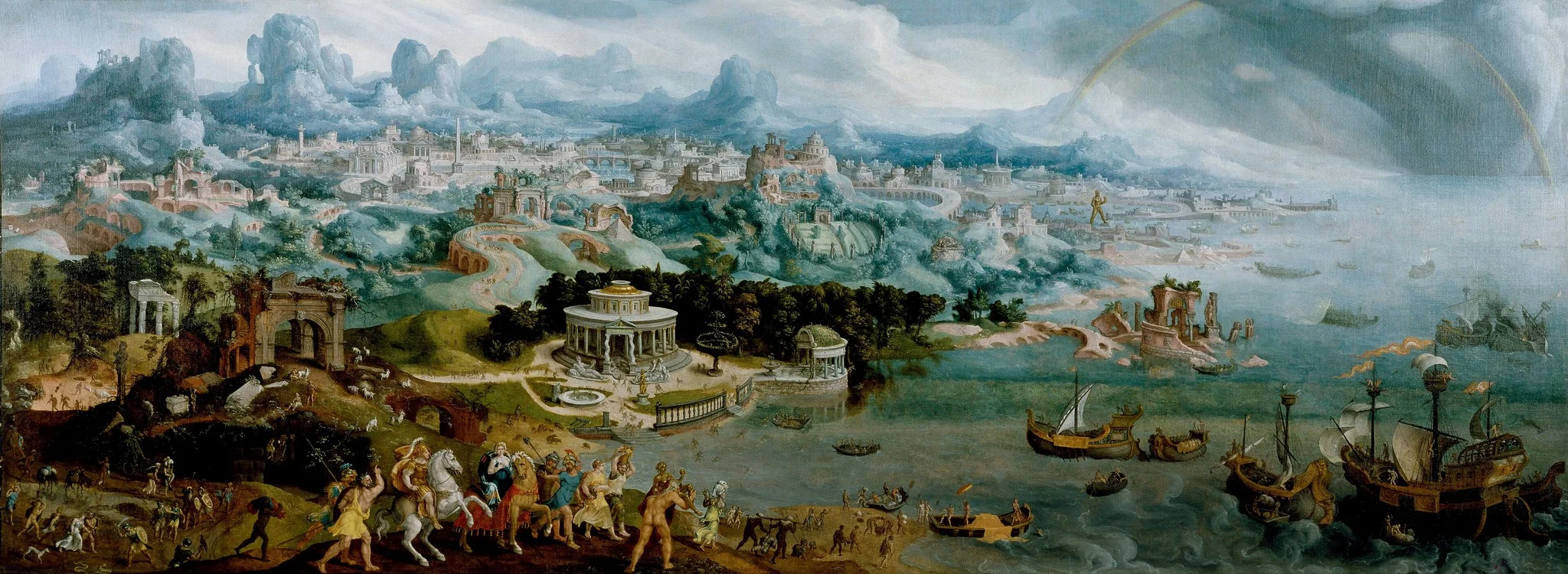 Panorama with the Abduction of Helen Amidst the Wonders of the Ancient World, detail