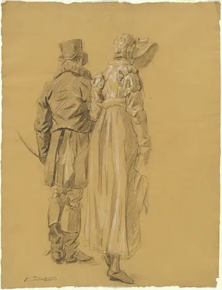 A Fashionable Couple Seen from Behind, by Philibert d'Amiens de Ranchicourt, chalk, 1810