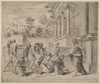 Joseph Identifying Himself to His Brothers, by Pier Francesco Mola, ink, 1639