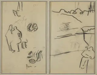 Group of Human Forms; A Man Seated [recto], by Paul Gauguin, crayon, 1886