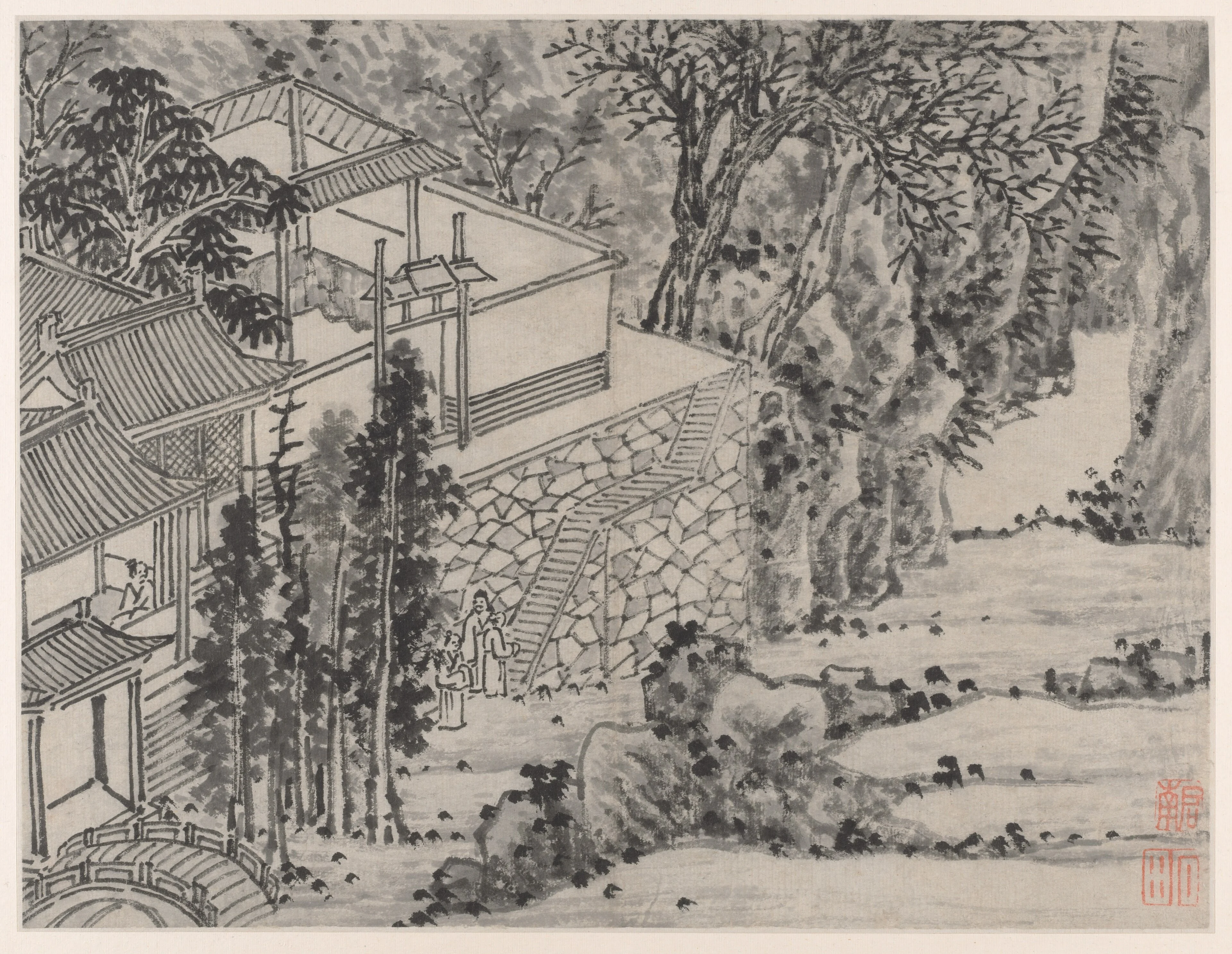 The Enlightened Stone Retreat, from Twelve Views of Tiger Hill, Suzhou, detail