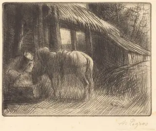 Drinking Trough, 2nd plate (L'abreuvoir), by Alphonse Legros, ink, 1874