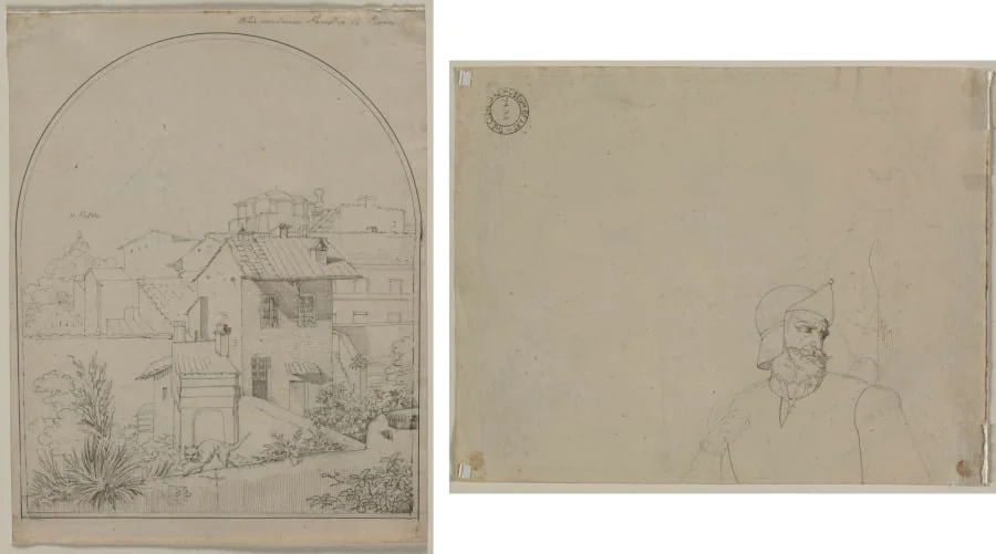 View from My Window in Rome (recto) Soldier in a Landscape (verso), detail
