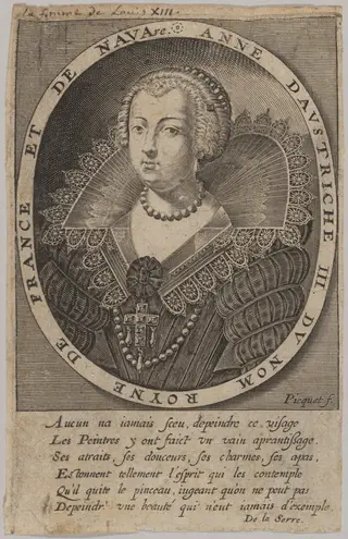 Anne of Austria, Wife of Louis XIII, by Jean Picquet, ink, 1635