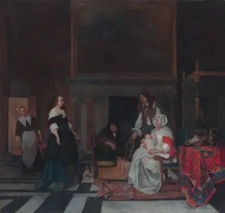 The Visit to the Nursery, by Gabriel Metsu, oil, 1661