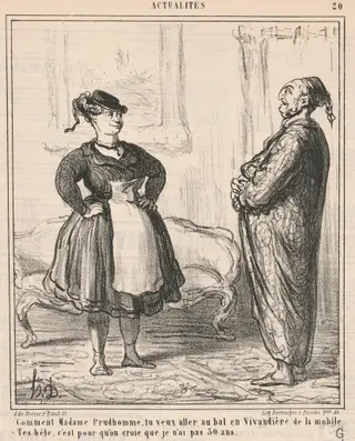 Comment Madame Prudhomme ... En vivandière ..., by Honoré Daumier, ink, 1868