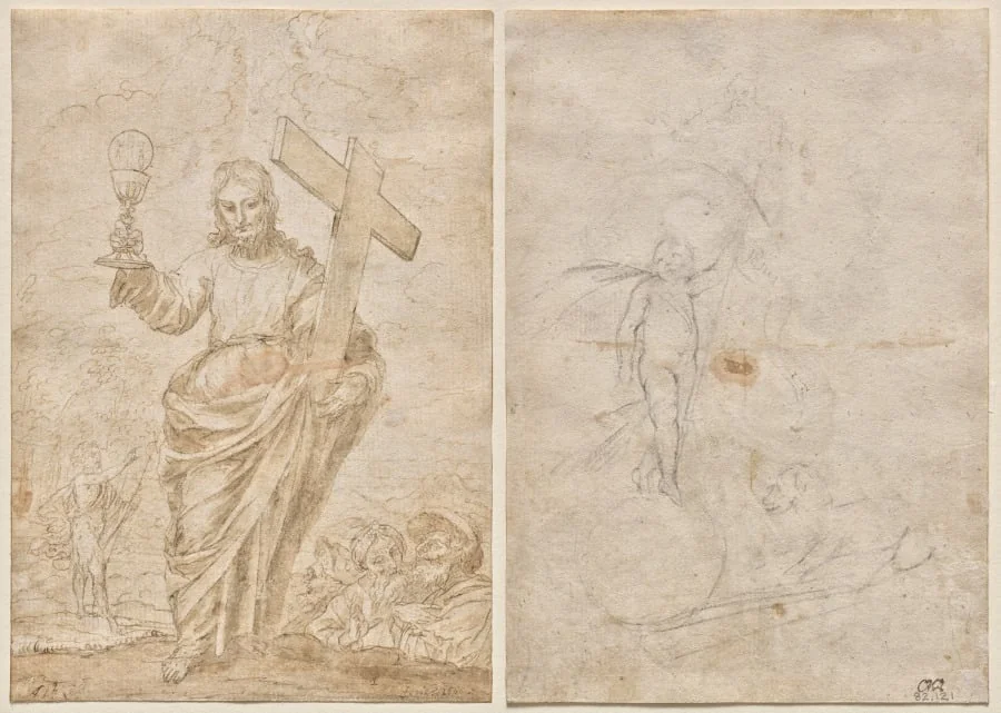 Christ Holding a Chalice and Cross (recto); Resurrected Christ and Lamb of God (verso), detail