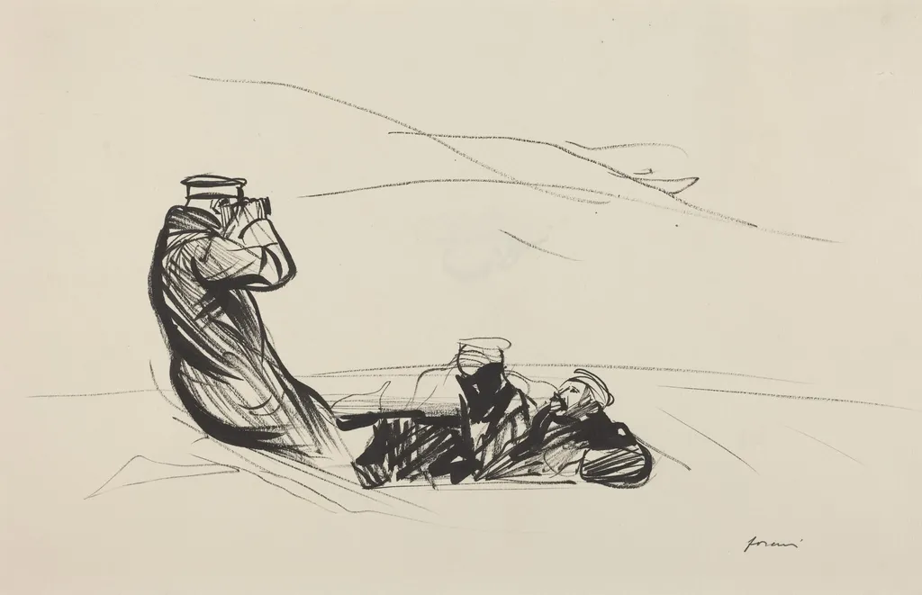a) Looking for the Enemy (recto); b) Sketch for Looking for the Enemy (verso), by Jean-Louis Forain, ink, 1916