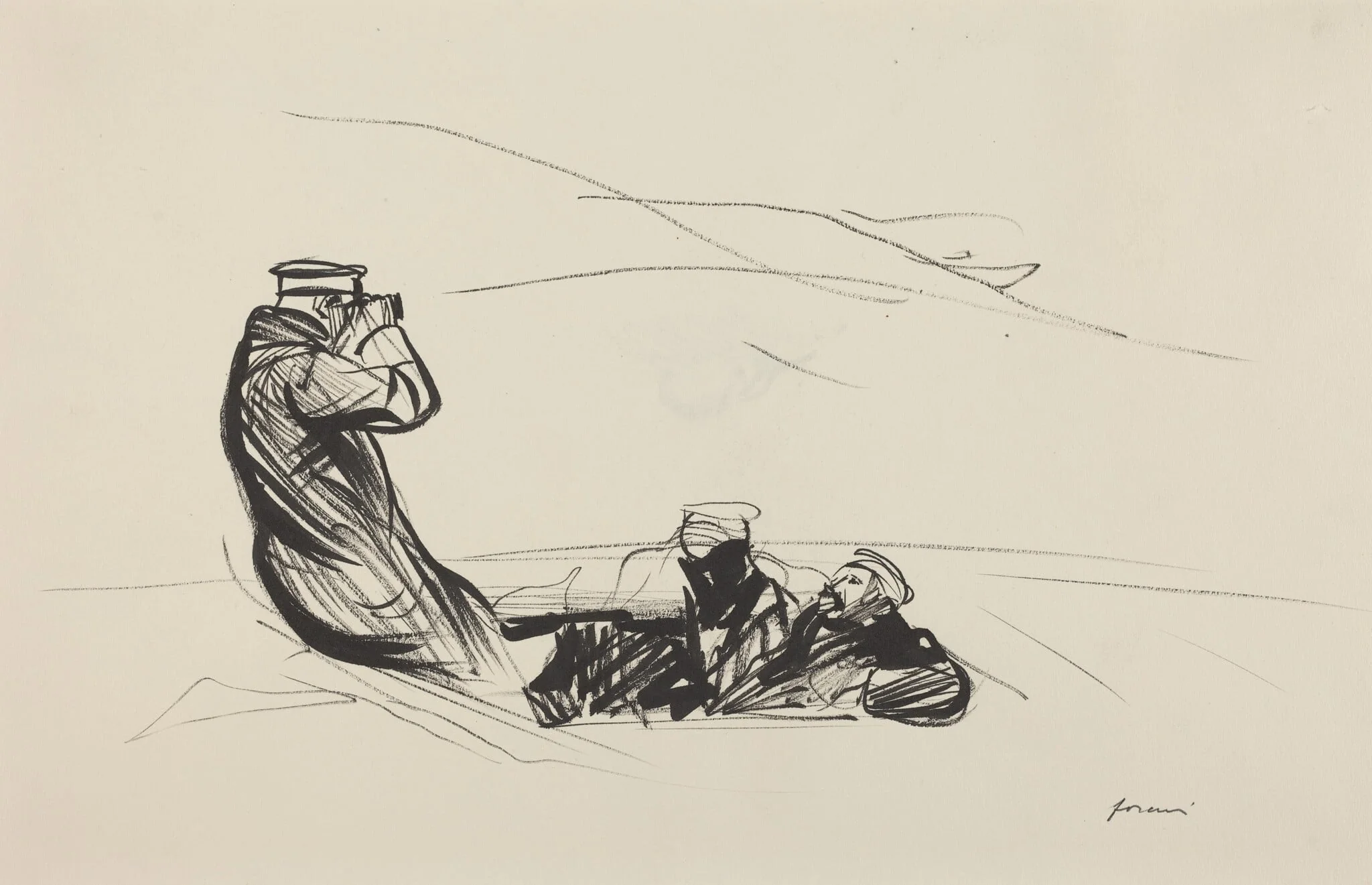 a) Looking for the Enemy (recto); b) Sketch for Looking for the Enemy (verso), detail