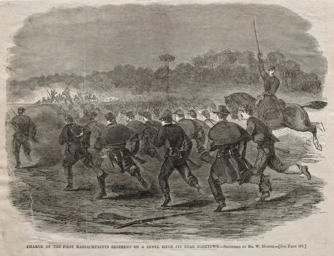 Charge of the First Massachusetts Regiment on a Rebel Rifle Pit near Yorktown, detail