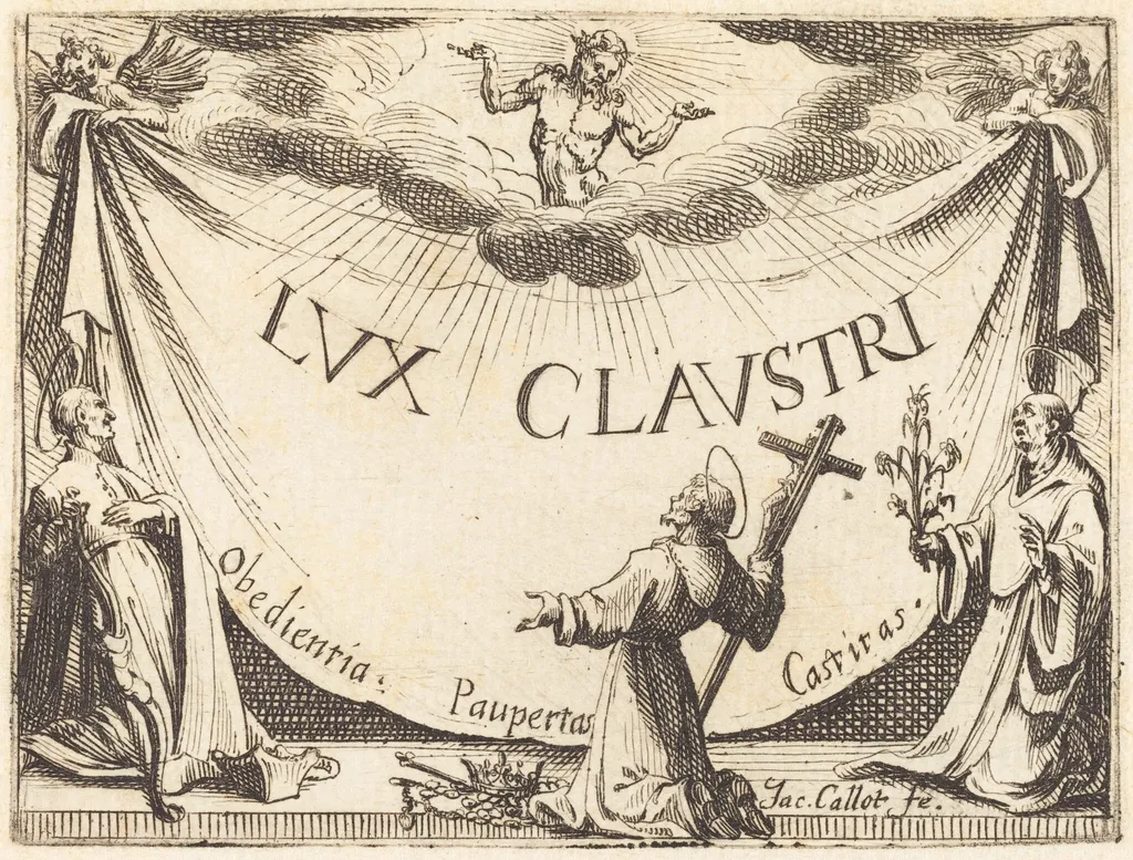 Frontispiece for "The Light of the Cloister", by Jacques Callot, ink, 1628