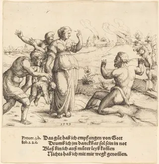 Job Learns of His Misfortunes, by Augustin Hirschvogel, ink, 1549