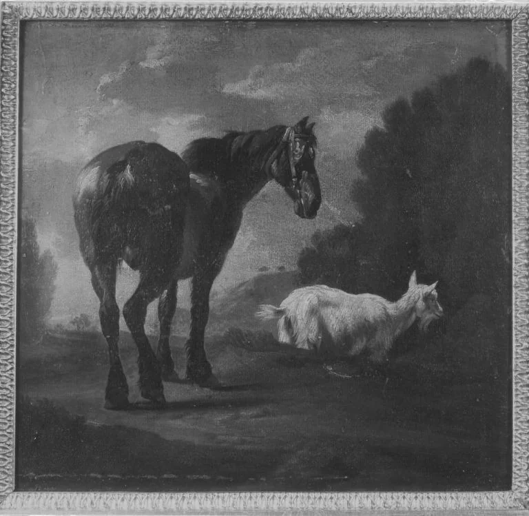 Pferd und Ziege in Landschaft, detail