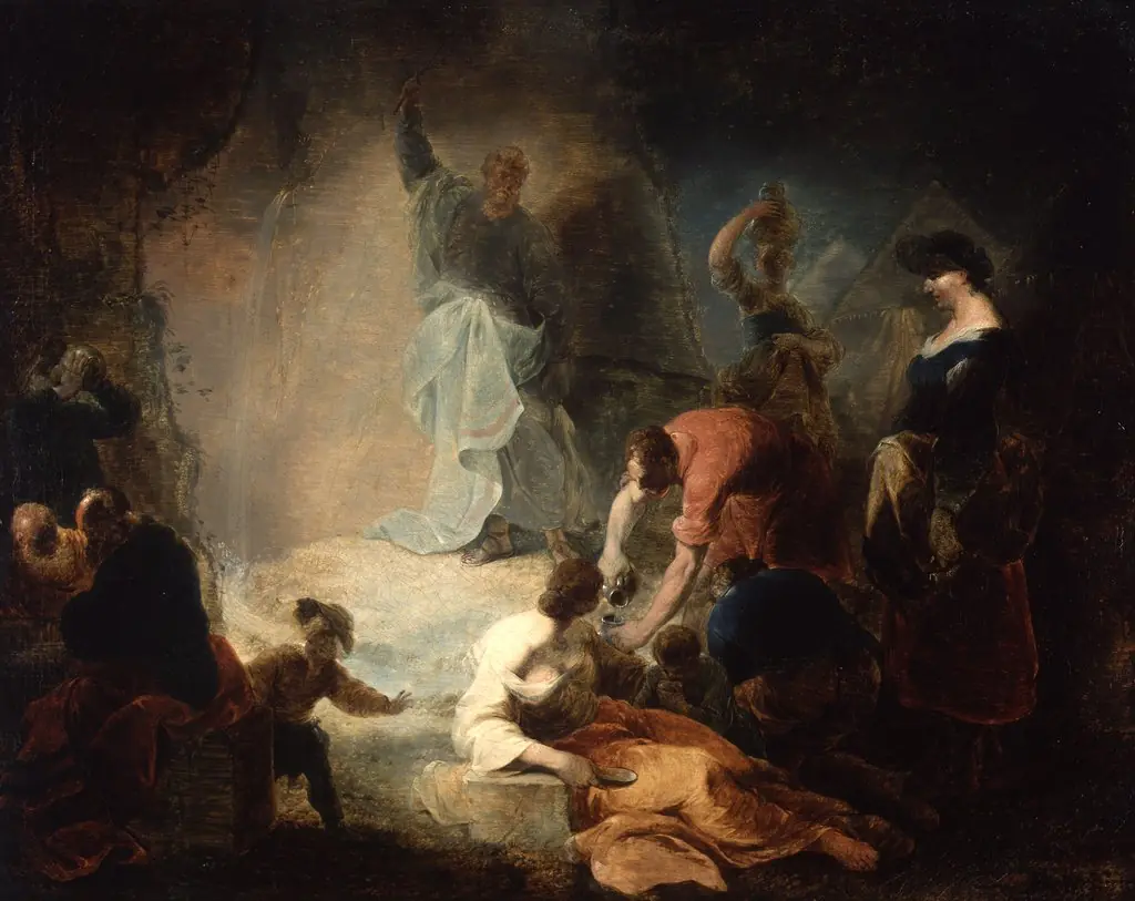 Moses Striking the Rock, by Januarius Zick, oil, 1773