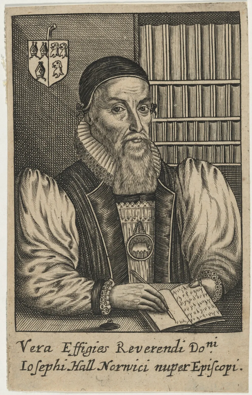 Joseph Hall, Bishop of Norwich, by William Faithorne, ink, 1654