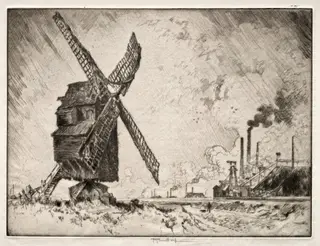 Old and New Mills, Valenciennes, France, by Joseph Pennell, 1910