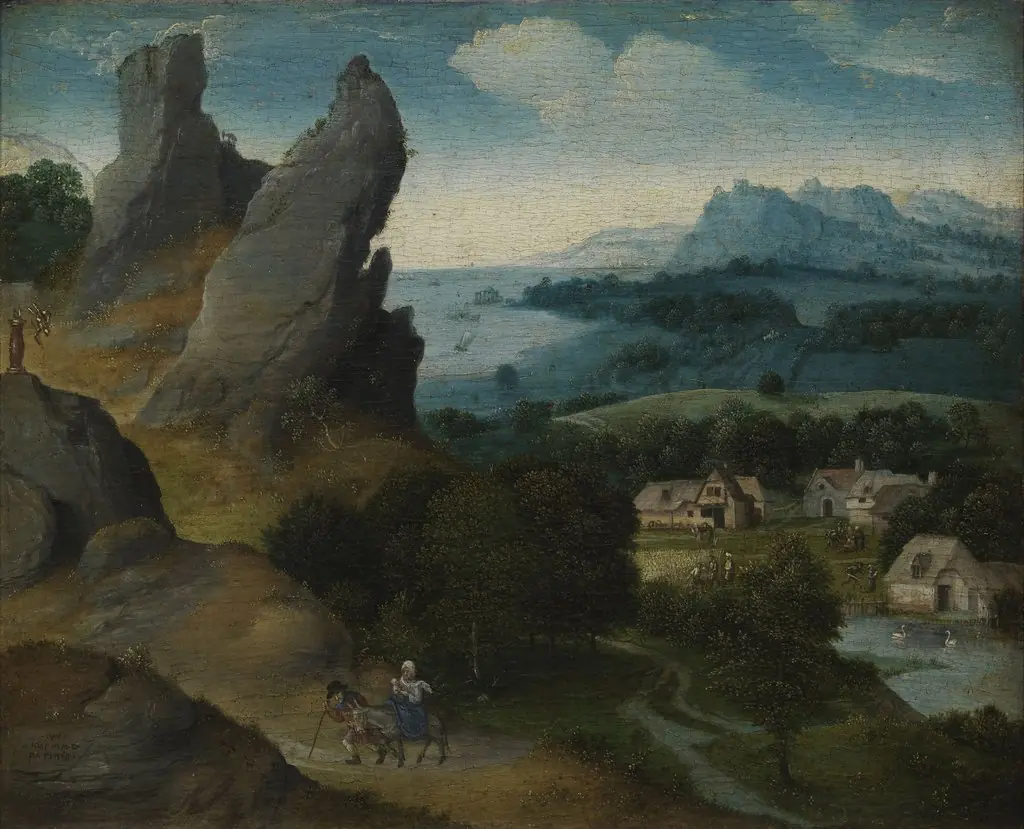 Landscape with the Flight into Egypt, by Joachim Patinir, oil, 1515