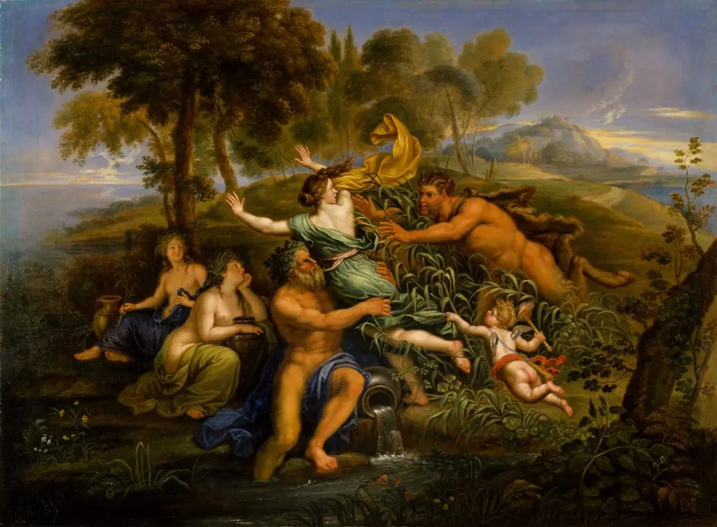 Pan and Syrinx, by Pierre Mignard I, oil, 1662