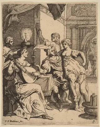 The Prodigal Wasting His Substance in the Tavern, by Theodoor van Thulden, ink, 1638