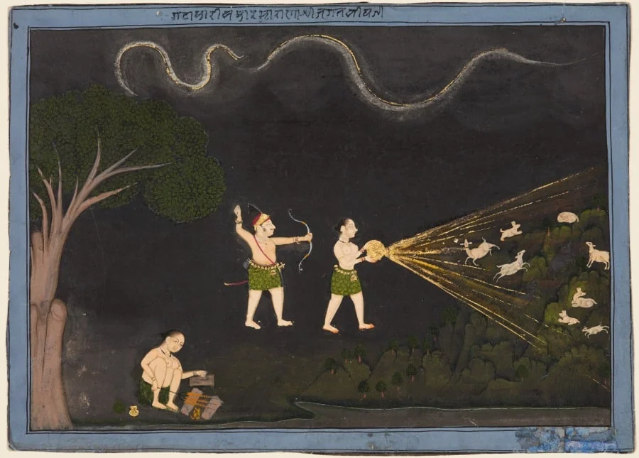 Maharana Jagat Singh II of Mewar (r. 1734–51) Dressed as a Bhil, Hunting Deer at Night, detail
