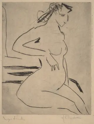 Female Nude Seated, by Ernst Ludwig Kirchner, ink, 1909