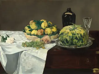 Still Life with Melon and Peaches, by Édouard Manet, oil, 1866