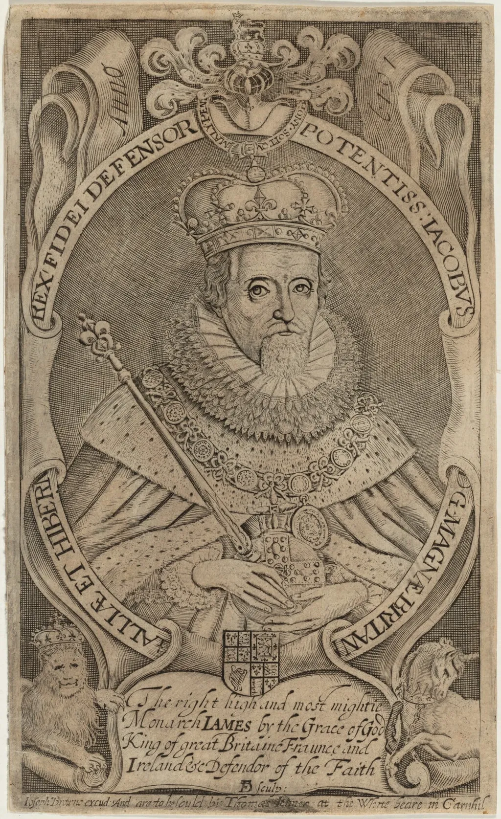 James I, by Francis Delaram, ink, 1608