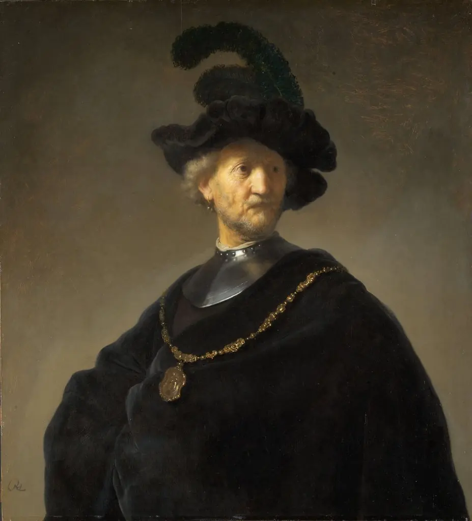 Old Man with a Gold Chain, by Rembrandt, oil, 1631