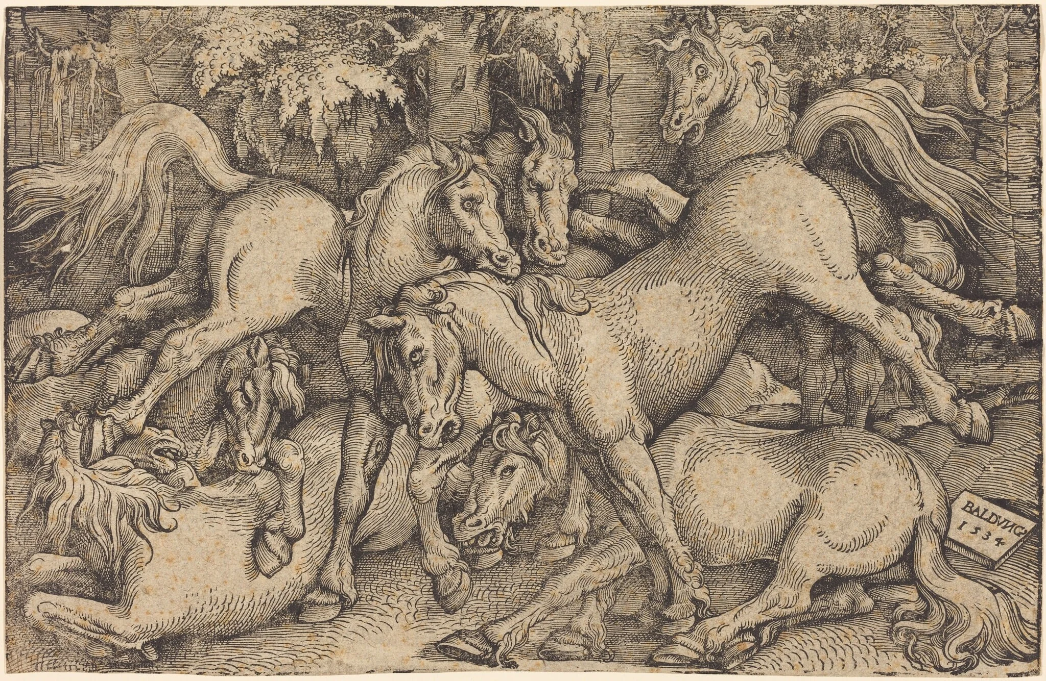 Group of Seven Horses in Woods, detail