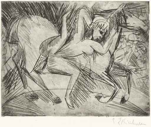 Acrobat on a Horse (Voltigeuse zu Pferd), by Ernst Ludwig Kirchner, ink, 1913