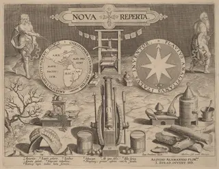 Title Page for Nova Reperta (New Discoveries), by Hans the Younger Collaert, ink, 1592