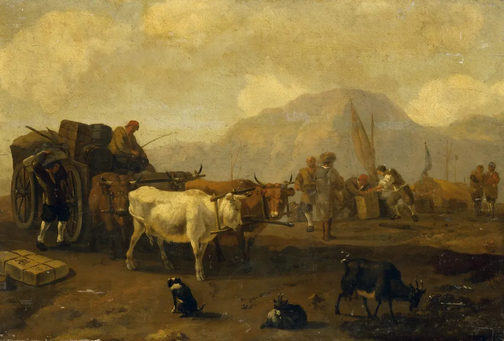 Landscape with a Cart Driven by  Bullocks, by Abraham Begeyn, oil, 1664