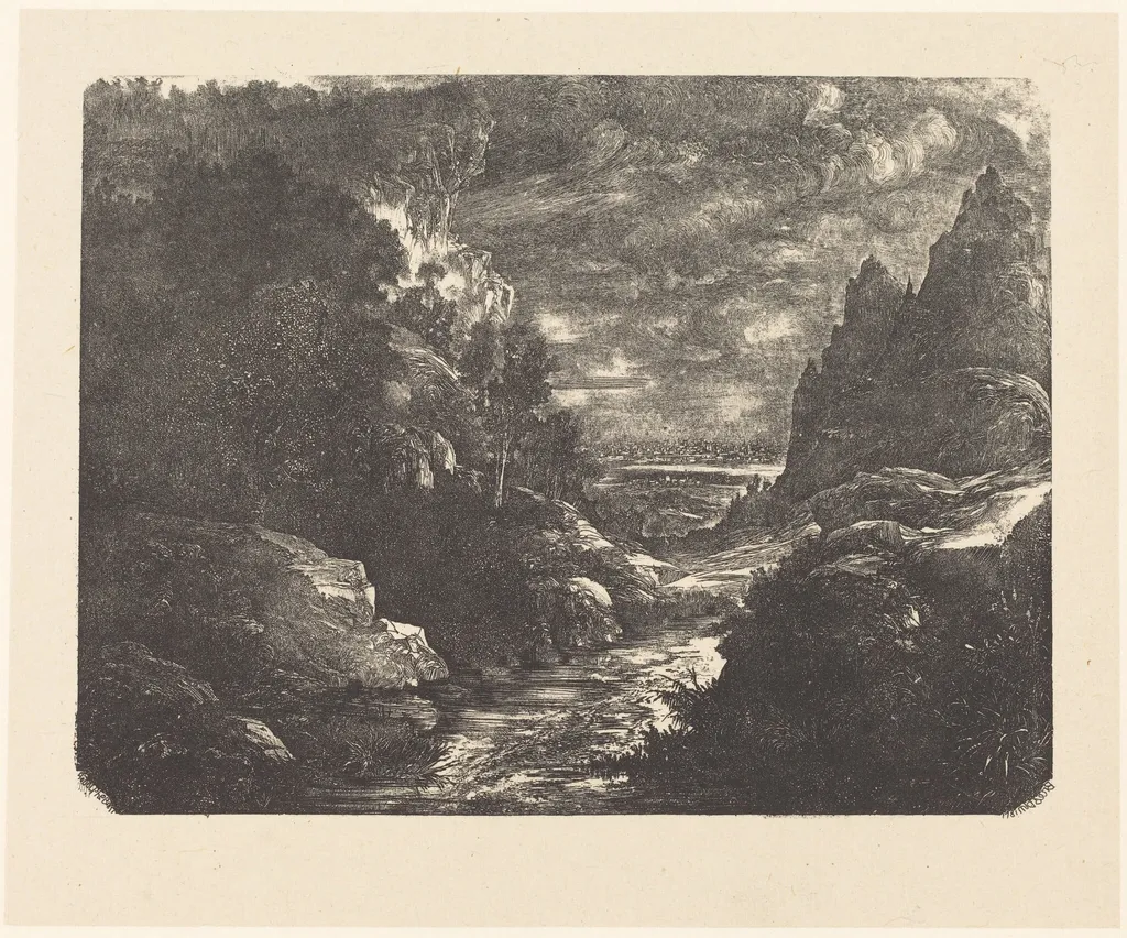 The Stream in the Gorge, by Rodolphe Bresdin, ink, 1880