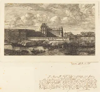 L'ancien Louvre d'après une peinture de Zeeman, 1651 (The Old Louvre, from a Painting by Zeeman, 1651), by Charles Meryon, ink, 1866