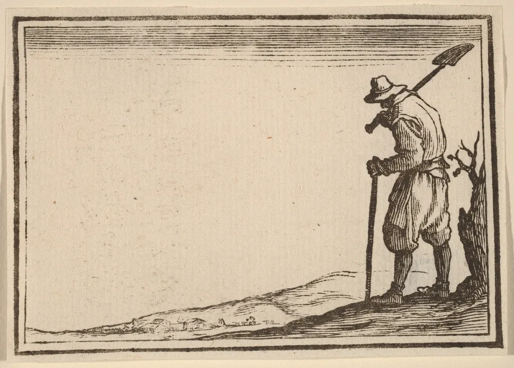 Peasant with Shovel on His Shoulder, by Edouard Eckman, ink, 1621
